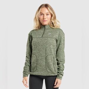 NWT GYMSHARK Thermal Fleece 1/4 Zip Pullover in Winter Olive/Light Sage Green